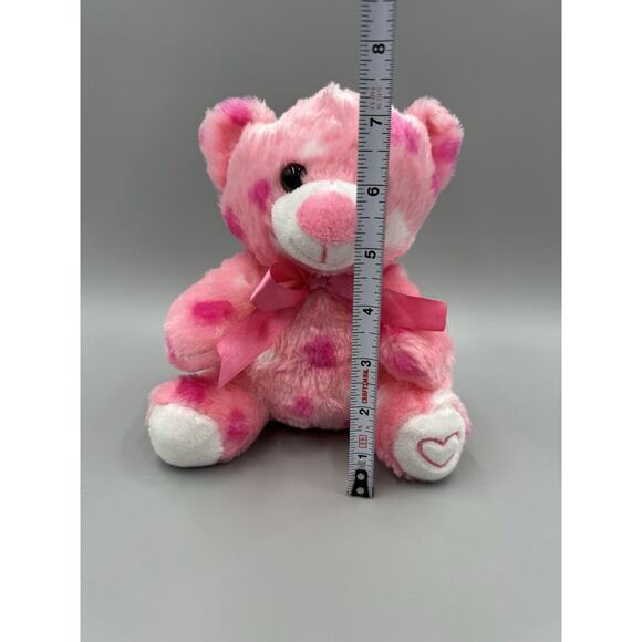 Pink Teddy Bear Plush 7” Stuffed Animal W/ Hearts & Ribbon Bow Tie - Picture 3 of 7